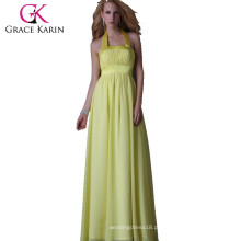 Grace Karin Halter Backless Lemon Chiffon Long Evening Dress CL3432